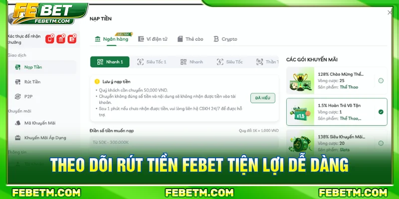 Hướng dẫn nạp và rút tiền tại nhà cái FEBET