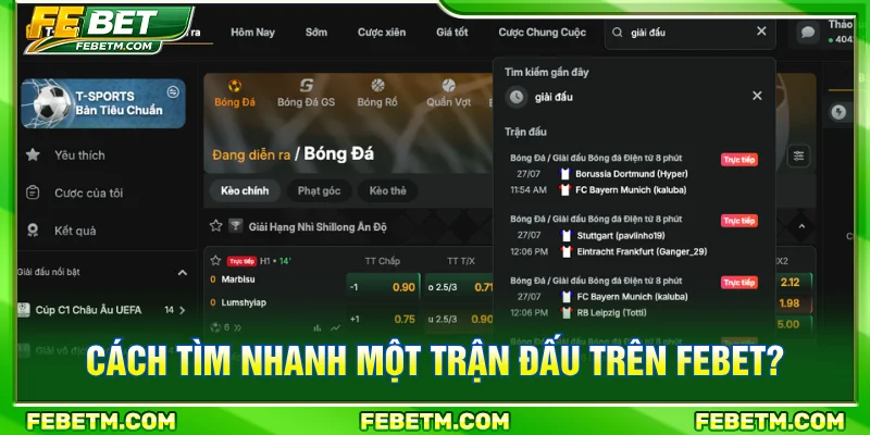 Hướng dẫn tìm các trận đấu tại sảnh thể thao FEBET